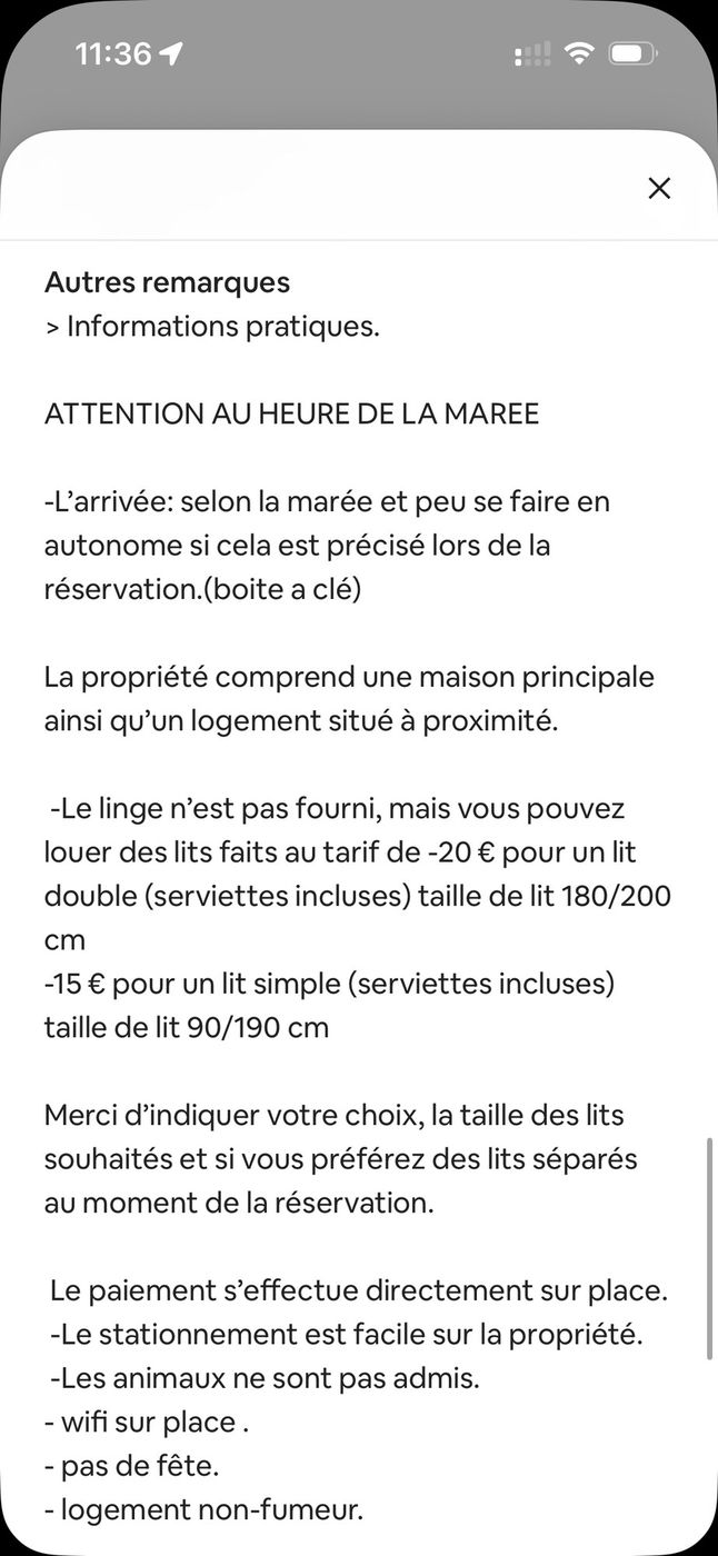 Conditions d'une des locations de l'île
