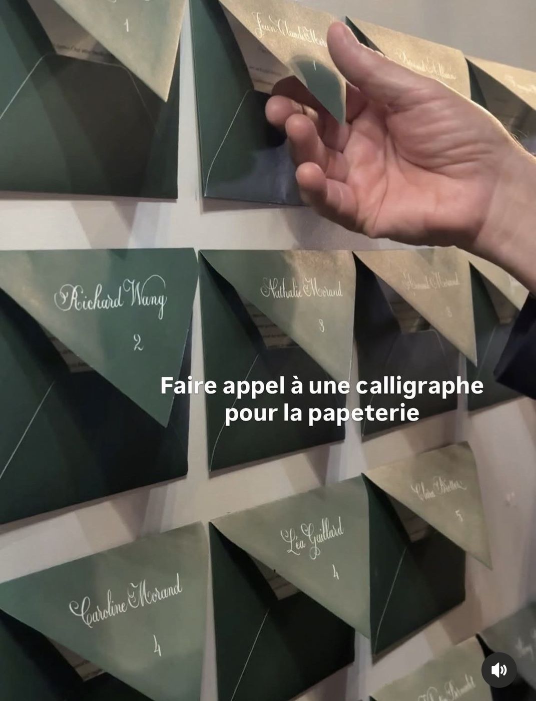 Plan de table en enveloppes calligraphiées et numérotées